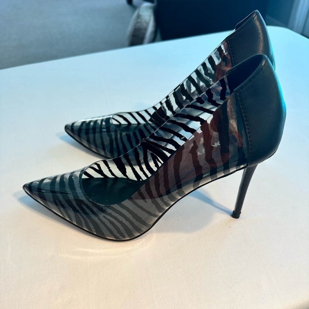 DKNY Zebra Heels - Black & Clear Size 8.5/9 Lightly Used Mob Wife Office Siren